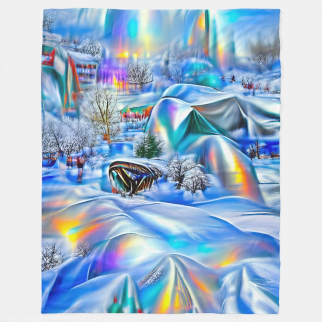 Surreal Winter Wonderland mit eisigen Lichtern Fleecedecke (Vorderseite)