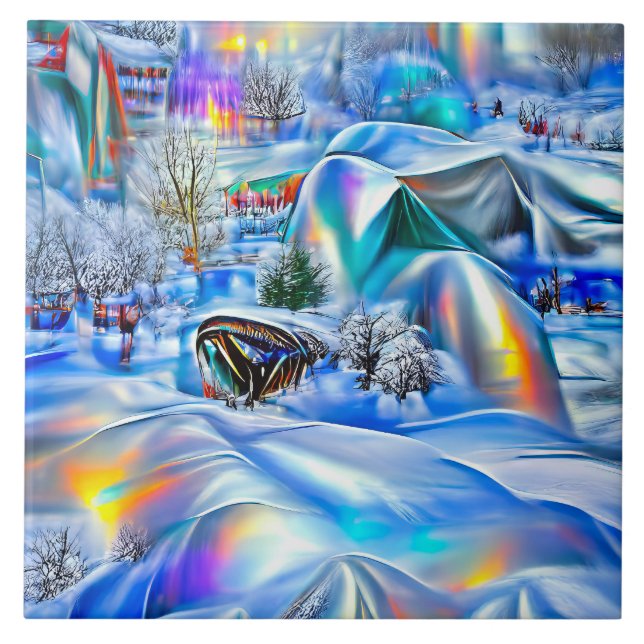 Surreal Winter Wonderland mit eisigen Lichtern Fliese (Vorderseite)