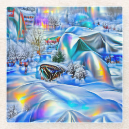 Surreal Winter Wonderland mit eisigen Lichtern Glasuntersetzer