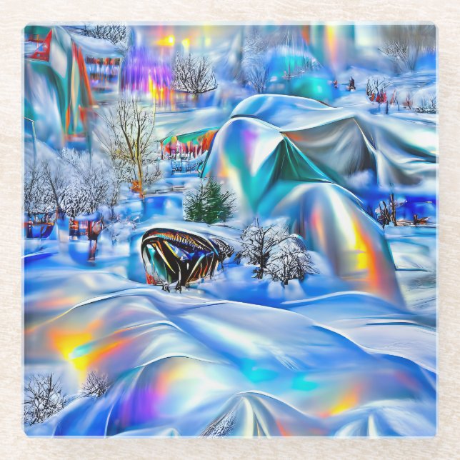 Surreal Winter Wonderland mit eisigen Lichtern Glasuntersetzer (Vorderseite)