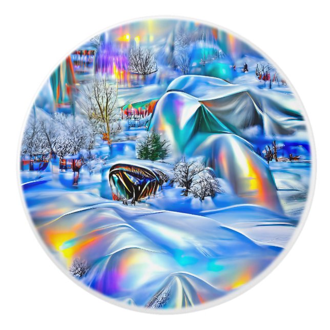 Surreal Winter Wonderland mit eisigen Lichtern Keramikknauf (Vorderseite)