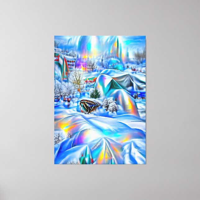 Surreal Winter Wonderland mit eisigen Lichtern Leinwanddruck (Vorderseite)