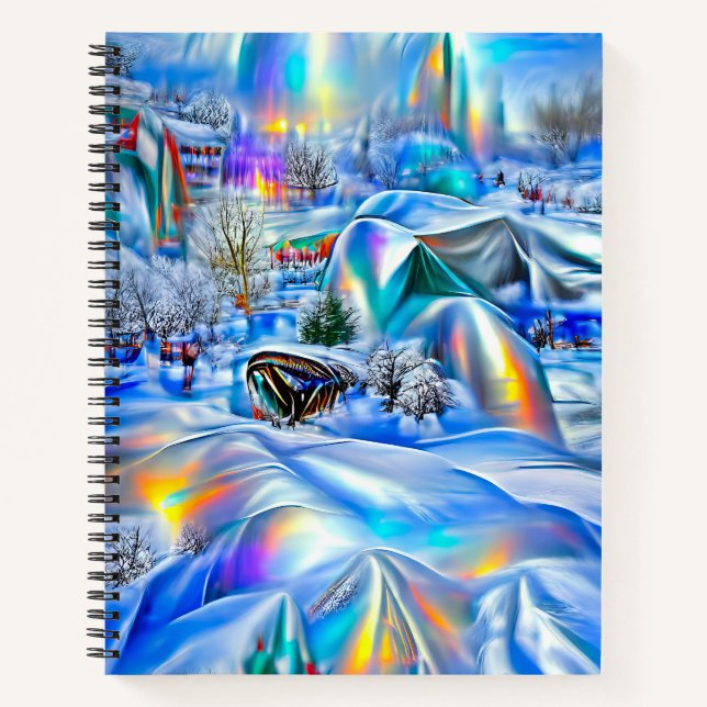 Surreal Winter Wonderland mit eisigen Lichtern Notizbuch (Vorderseite)