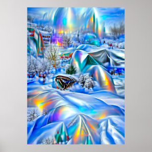 Surreal Winter Wonderland mit eisigen Lichtern Poster