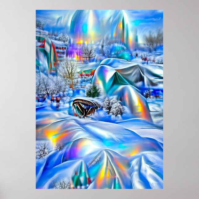 Surreal Winter Wonderland mit eisigen Lichtern Poster (Vorne)