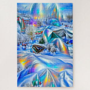 Surreal Winter Wonderland mit eisigen Lichtern Puzzle