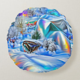 Surreal Winter Wonderland mit eisigen Lichtern Rundes Kissen