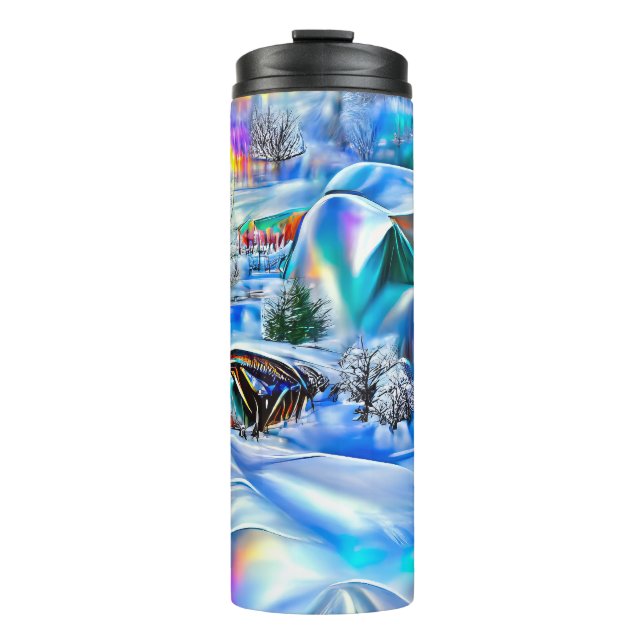 Surreal Winter Wonderland mit eisigen Lichtern Thermosbecher (Vorderseite)