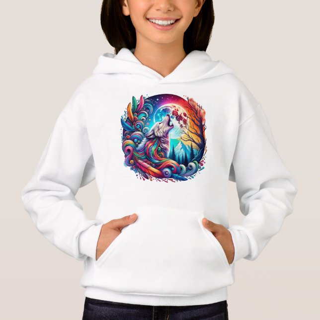 Surreal Wolf Howling am Mond 01 Hoodie (Vorderseite)