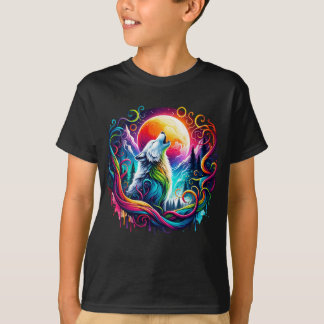 Surreal Wolf Howling am Mond 02 T-Shirt