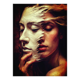 Surreal Woman Portrait with Painted Mask Fotodruck