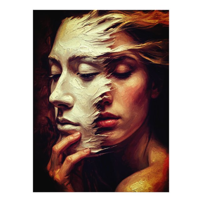 Surreal Woman Portrait with Painted Mask Fotodruck (Vorne)