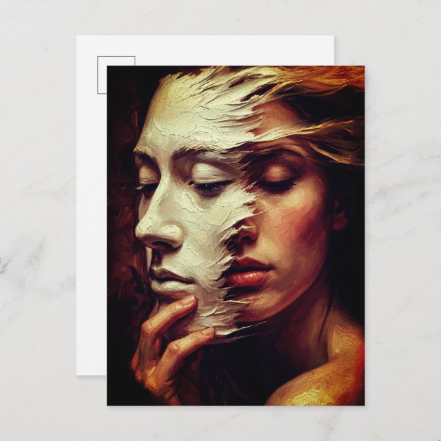 Surreal Woman Portrait with Painted Mask Postkarte (Vorne/Hinten)