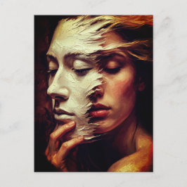 Surreal Woman Portrait with Painted Mask Postkarte