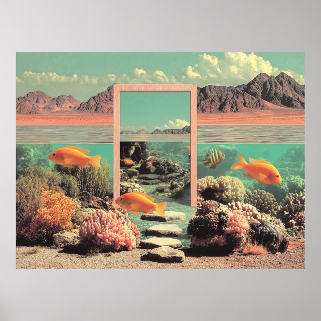 Surreal Wüstenozean mit Tür Poster (Vorne)