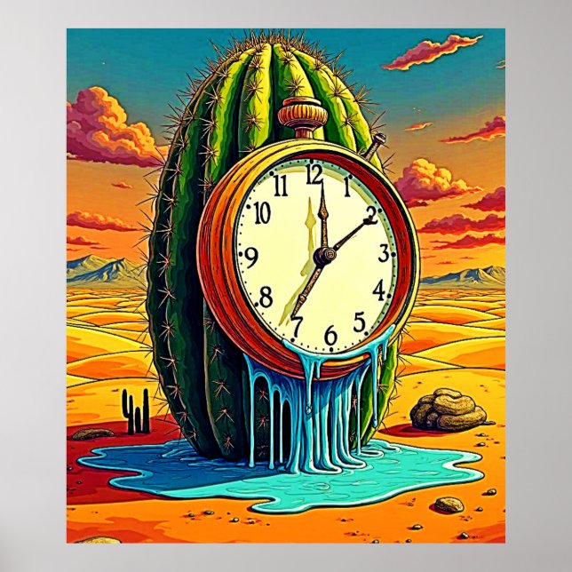 Surreal Wüstenuhr Kunst Poster (Vorne)