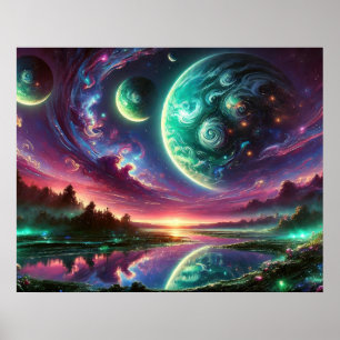 Surreale Alien Planet Landschaft mit kosmischem Hi Poster