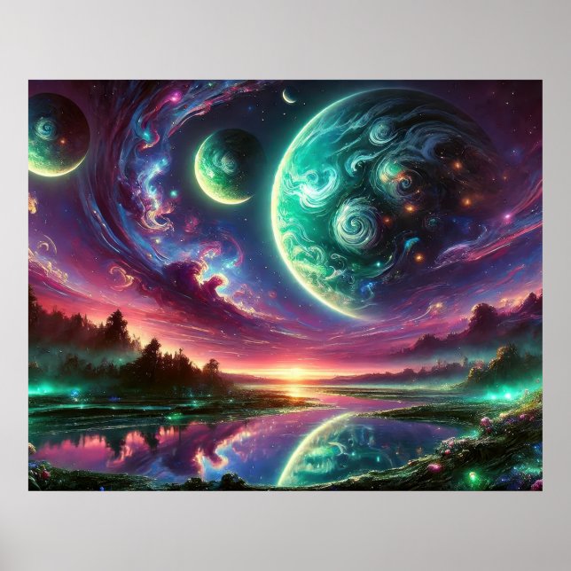 Surreale Alien Planet Landschaft mit kosmischem Hi Poster (Vorne)