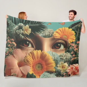 Surreale Augen und Blumen mit Schmetterlingen Fleecedecke