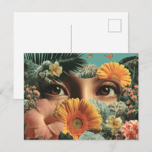 Surreale Augen und Blumen mit Schmetterlingen Postkarte
