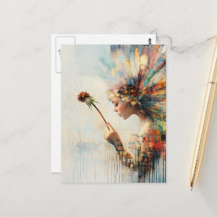 Surreale bunte Löwenzahnfee Postkarte