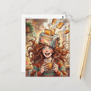 Surreale Dame und ein Toaster auf ihrem Kopf Postkarte