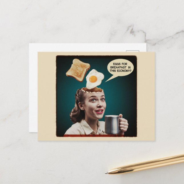 Surreale Eier zum Frühstück, in dieser Wirtschaft Postkarte (Vorderseite/Rückseite Beispiel)