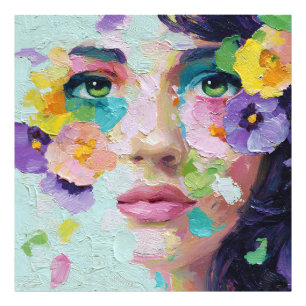 Surreale Frau Blumen Augen Blütenblätter Wind Wand Fotodruck