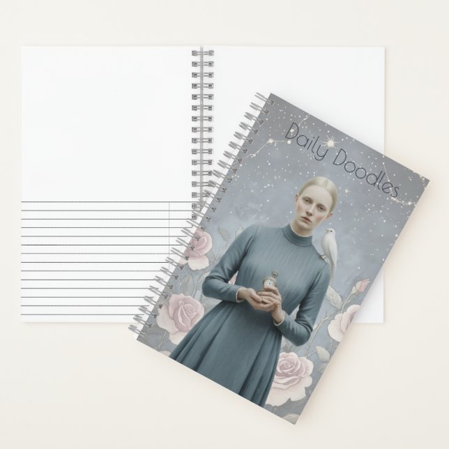 Surreale Frau Himmlische Blumen Kritzel-Tagebuch Notizbuch (Innen)