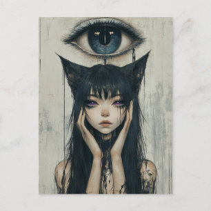 Surreale Frau mit Katzenohren Postkarte