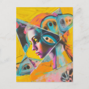 Surreale Frauen und bunte Kreide-Ohren Collage Postkarte