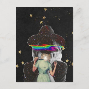 Surreale Frauen und Sterne Collage Postkarte