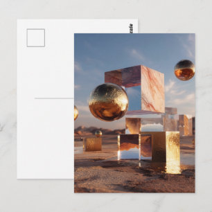 Surreale geometrische Komposition mit goldenen Kug Postkarte