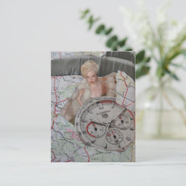 Surreale Mode-Dame-Uhr-Karte-Kollage Postkarte