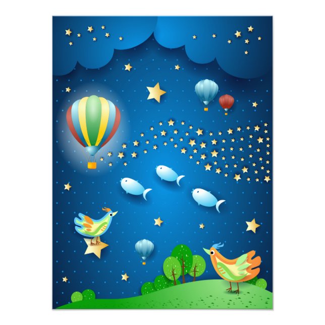 Surreale Nacht mit Ballons und Welle von Sternen P Fotodruck (Vorne)