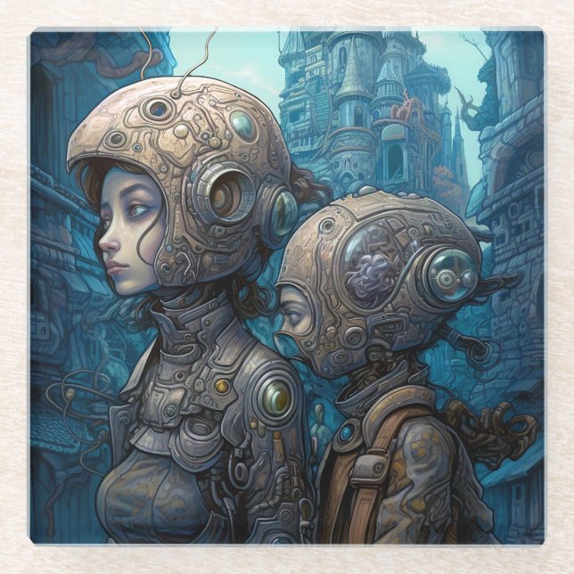 Surreale Science Fiction Glasuntersetzer (Vorderseite)