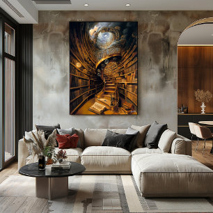 Surreale Spiralsbibliothek mit endlosen Büchern Poster