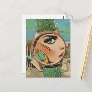 Surreale Zeit für Mode-Dame-Kollage Postkarte