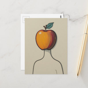 Surrealer abstrakter Mensch mit einem Apfelkopf Postkarte