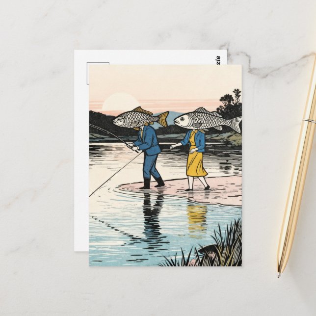 Surrealer Angelpaar Postkarte (Vorderseite/Rückseite Beispiel)