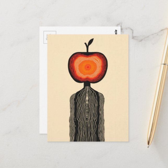 Surrealer Apfel-Mensch Postkarte (Vorderseite/Rückseite Beispiel)
