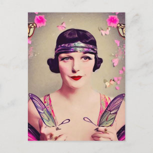 Surrealer Art Deco Schmetterling Flapper Postkarte