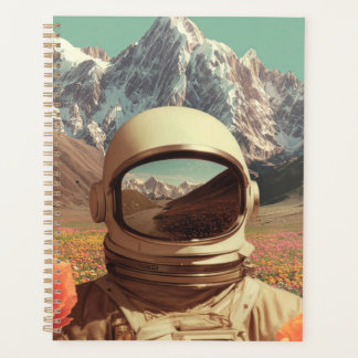 Surrealer Astronaut auf Blumenfeld Planer