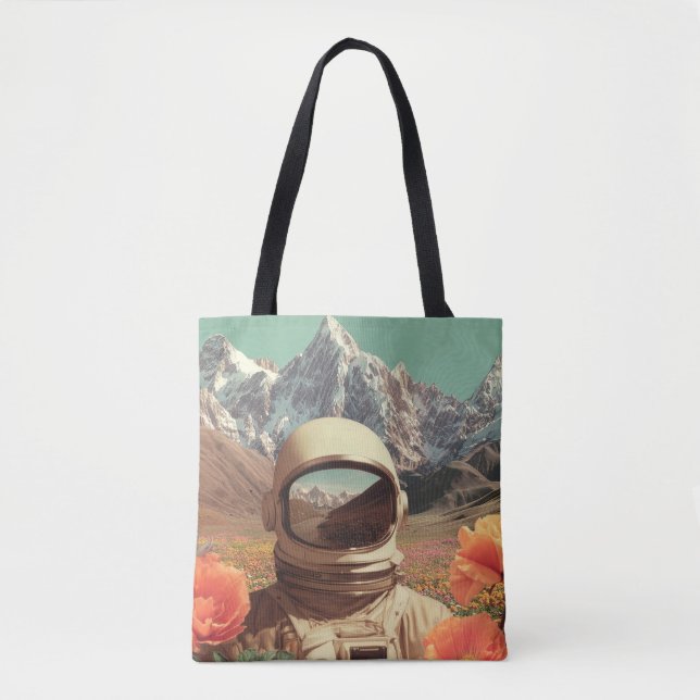 Surrealer Astronaut auf einem Blumenfeld (Vorderseite)