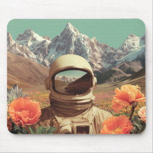 Surrealer Astronaut im Blumenfeld Mousepad