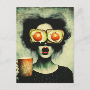Surrealer Avocado-Toast- und Kaffeefrau Postkarte