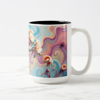 Surrealer Baum mit blühenden Blume Zweifarbige Tasse