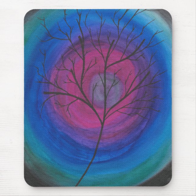 Surrealer Baum-Silhouette mit lebendigen kosmische Mousepad (Vorne)