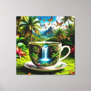 Surrealer Becher, der sich in einen tropischen Was Leinwanddruck