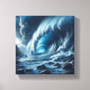 Surrealer blauer Ozeanwirbel - Majestätische Flutw Leinwanddruck